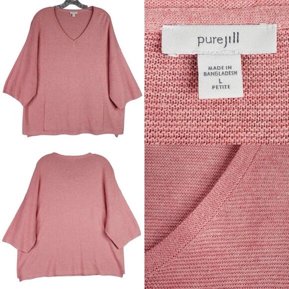 J Jill Sweater Pink Pullover Cotton Wool Silk Womens Size Large LP Relaxed - Picture 1 of 9
